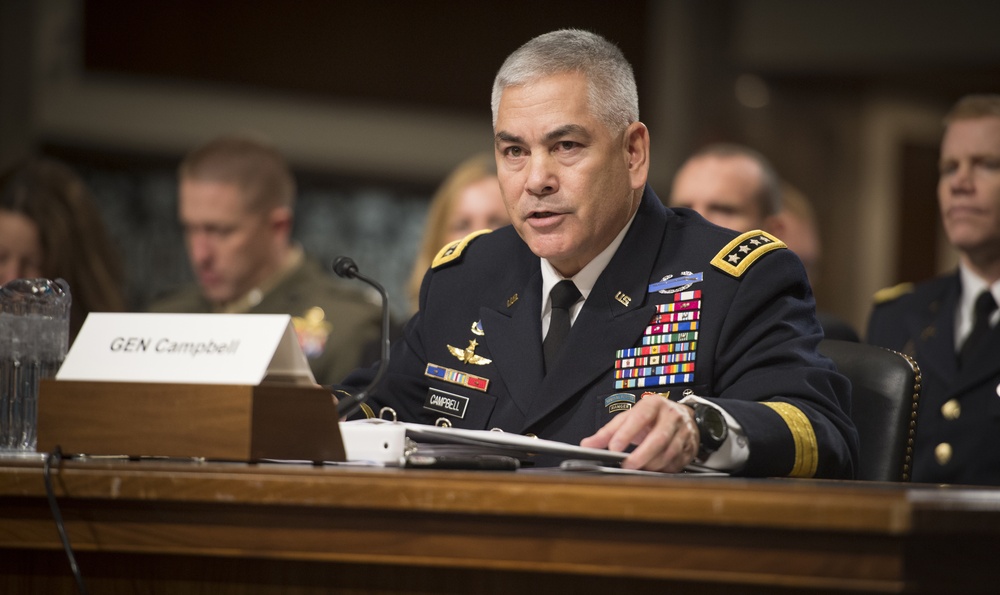 Army Gen. John F. Campbell speaks during Senate Armed Services Committee hearing