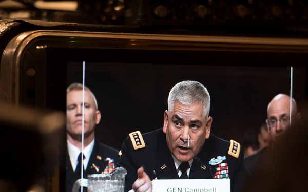 Army Gen. John F. Campbell speaks during Senate Armed Services Committee hearing