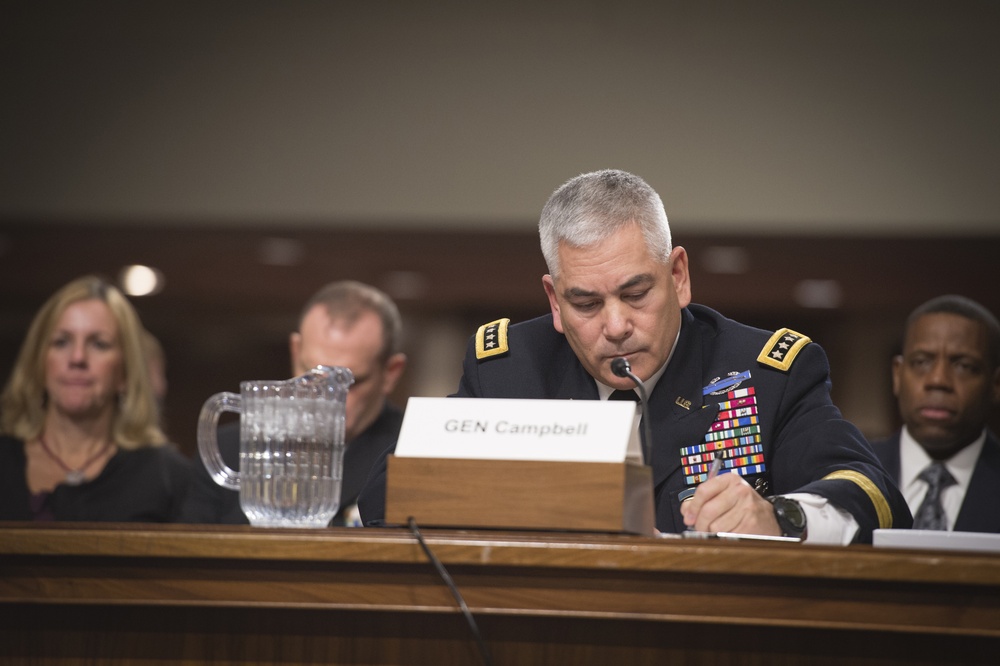 Army Gen. John F. Campbell speaks during Senate Armed Services Committee hearing