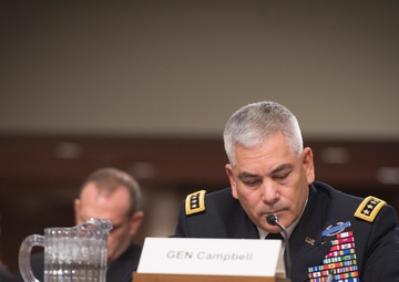 Army Gen. John F. Campbell speaks during Senate Armed Services Committee hearing
