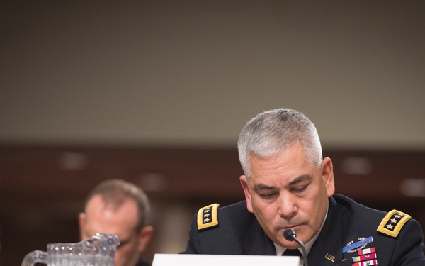 Army Gen. John F. Campbell speaks during Senate Armed Services Committee hearing