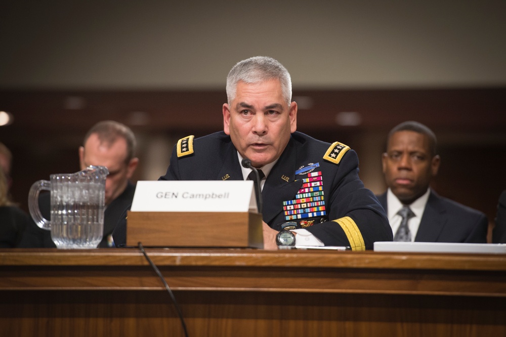 Army Gen. John F. Campbell speaks during Senate Armed Services Committee hearing