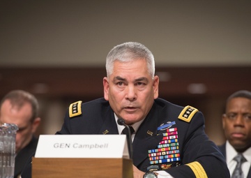 Army Gen. John F. Campbell speaks during Senate Armed Services Committee hearing