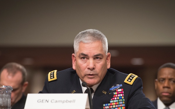 Army Gen. John F. Campbell speaks during Senate Armed Services Committee hearing