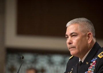 Army Gen. John F. Campbell speaks during Senate Armed Services Committee hearing