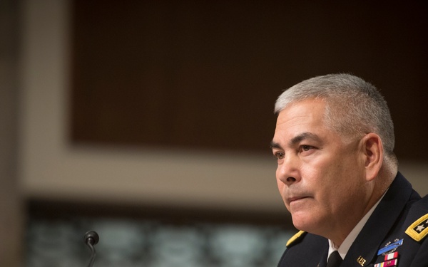 Army Gen. John F. Campbell speaks during Senate Armed Services Committee hearing