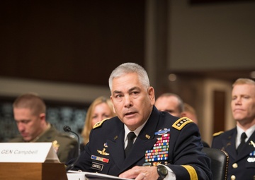 Army Gen. John F. Campbell speaks during Senate Armed Services Committee hearing