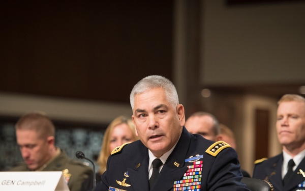 Army Gen. John F. Campbell speaks during Senate Armed Services Committee hearing