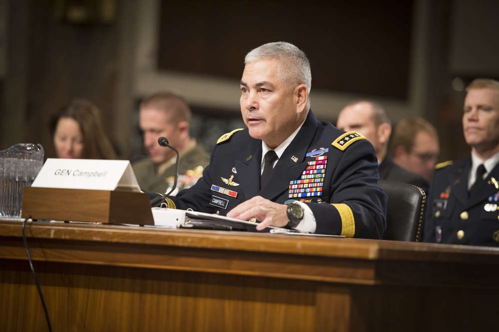 Army Gen. John F. Campbell speaks during Senate Armed Services Committee hearing