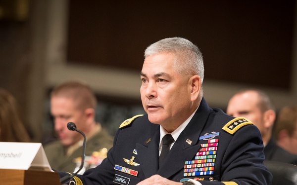 Army Gen. John F. Campbell speaks during Senate Armed Services Committee hearing