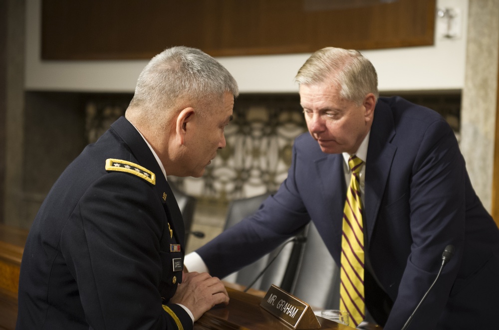 Army Gen. John F. Campbell speaks during Senate Armed Services Committee hearing