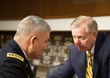 Army Gen. John F. Campbell speaks during Senate Armed Services Committee hearing