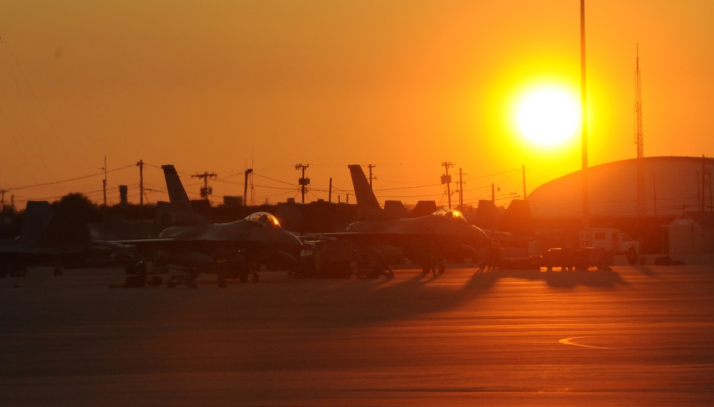 The sun goes down on the flight line during Sentry Savannah 15-1