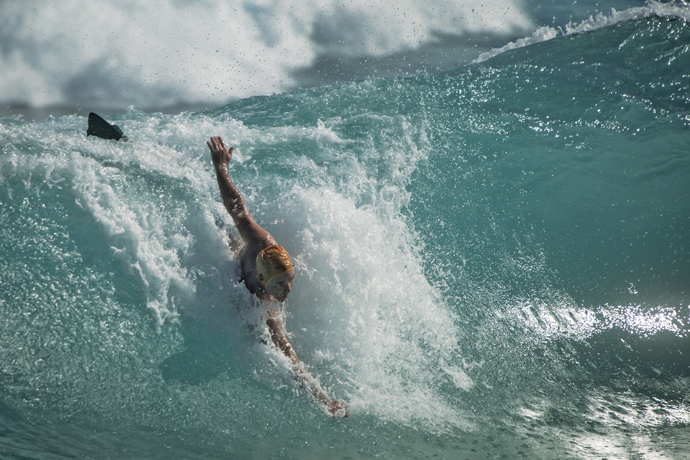 Bodysurfers compete at Pyramid Rock