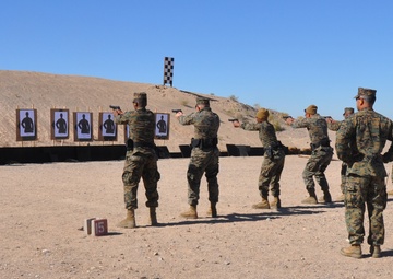 Marines train on pistol range aboard Marine Corps Logistics Base Barstow