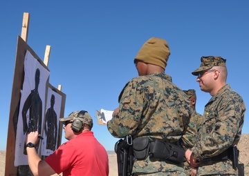 Marines train on pistol range aboard Marine Corps Logistics Base Barstow
