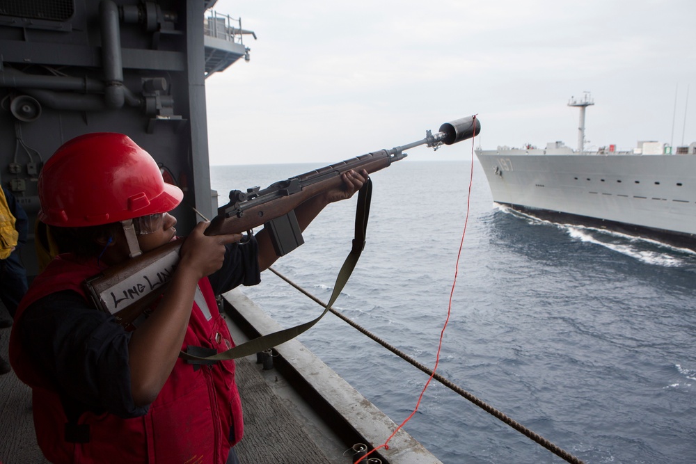 Marines and Sailors conduct a Replenishment at Sea