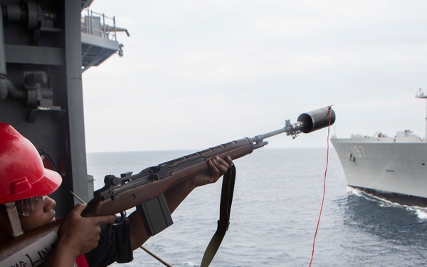 Marines and Sailors conduct a Replenishment at Sea