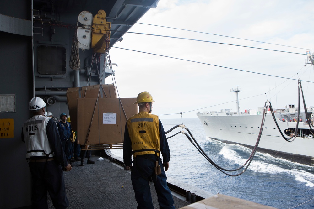 Marines and Sailors conduct a Replenishment at Sea