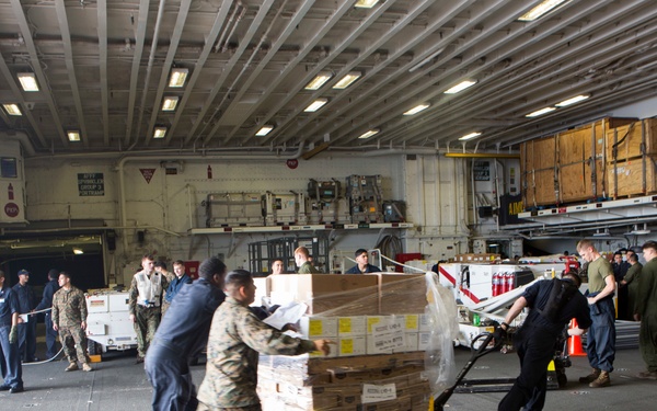 Marines and Sailors conduct a Replenishment at Sea
