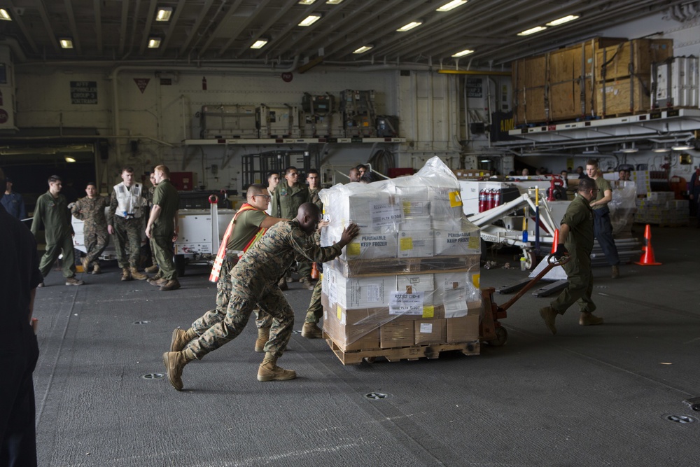 Marines and Sailors conduct a Replenishment at Sea