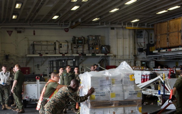 Marines and Sailors conduct a Replenishment at Sea