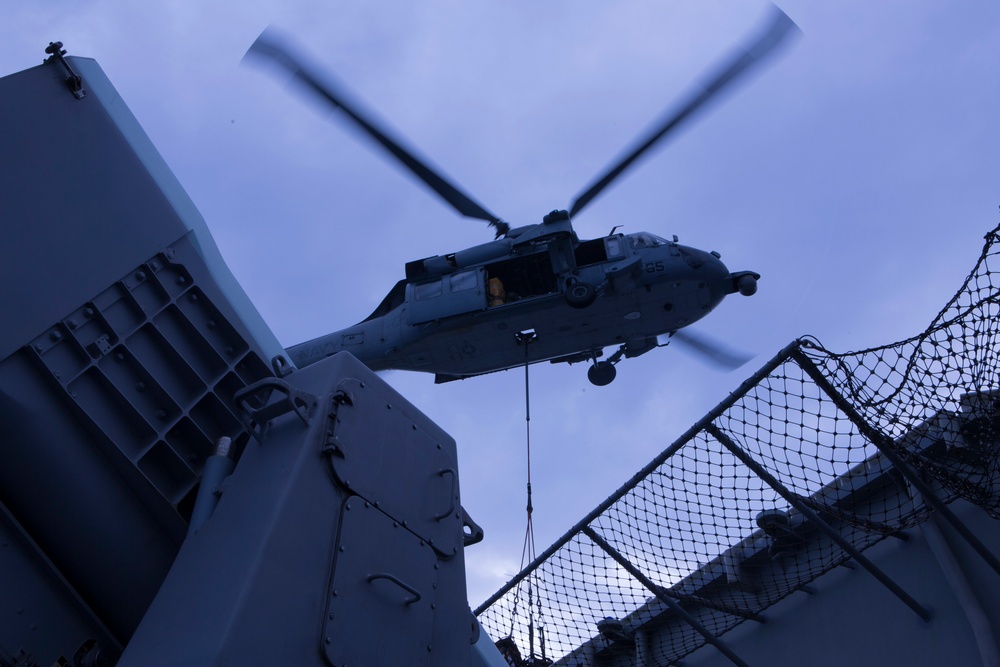 Marines and Sailors conduct a Replenishment at Sea