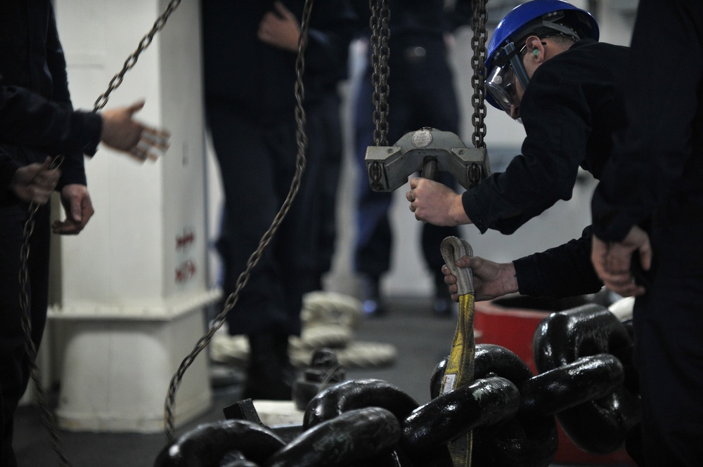 USS America (LHA 6): Feb. 13 anchor drop test