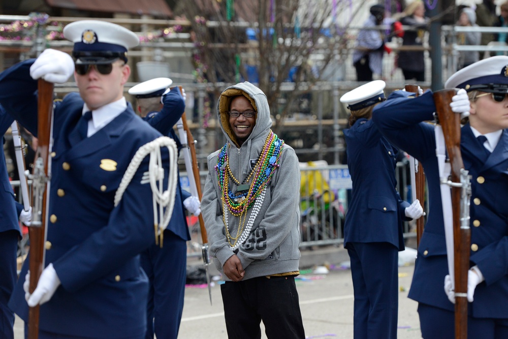 US Coast Guard Ceremonial Honor Guard marches in King Rex Parade