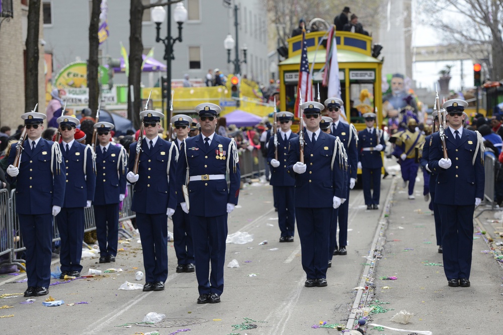 US Coast Guard Ceremonial Honor Guard marches in King Rex Parade