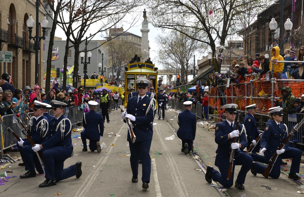 Coast Guard Honor Guard marches in Mardi Gras parade