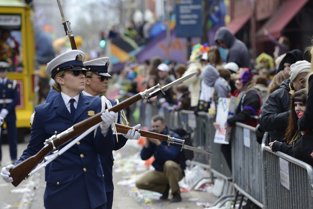 US Coast Guard Ceremonial Honor Guard marches in King Rex Parade