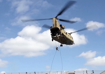Pacific Waterborne, Air Assault, Aviation Soldiers work together during maritime rappel/sling load operations