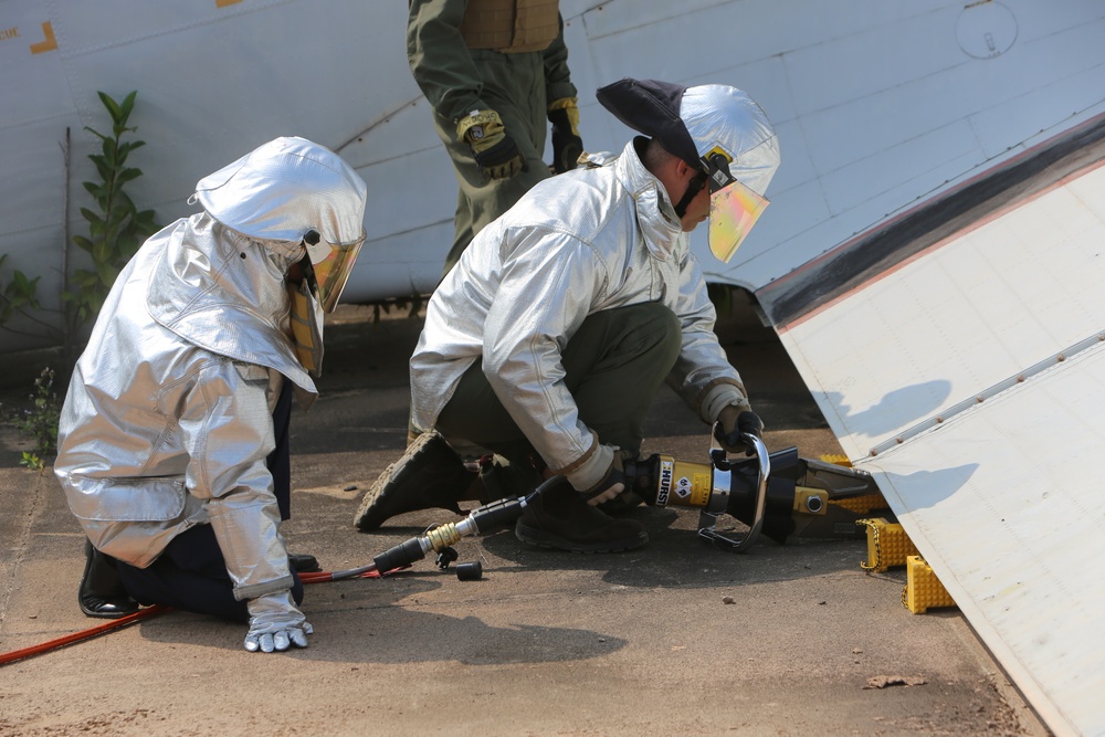 U.S. and Thai military firefighters test their crash, fire and rescue skills