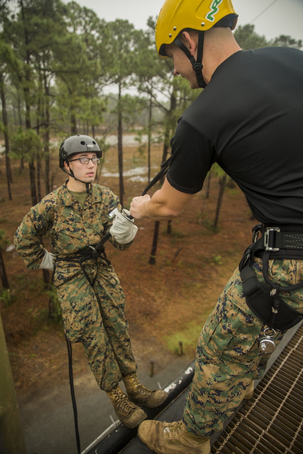 Marine recruits conquer Parris Island rappel tower