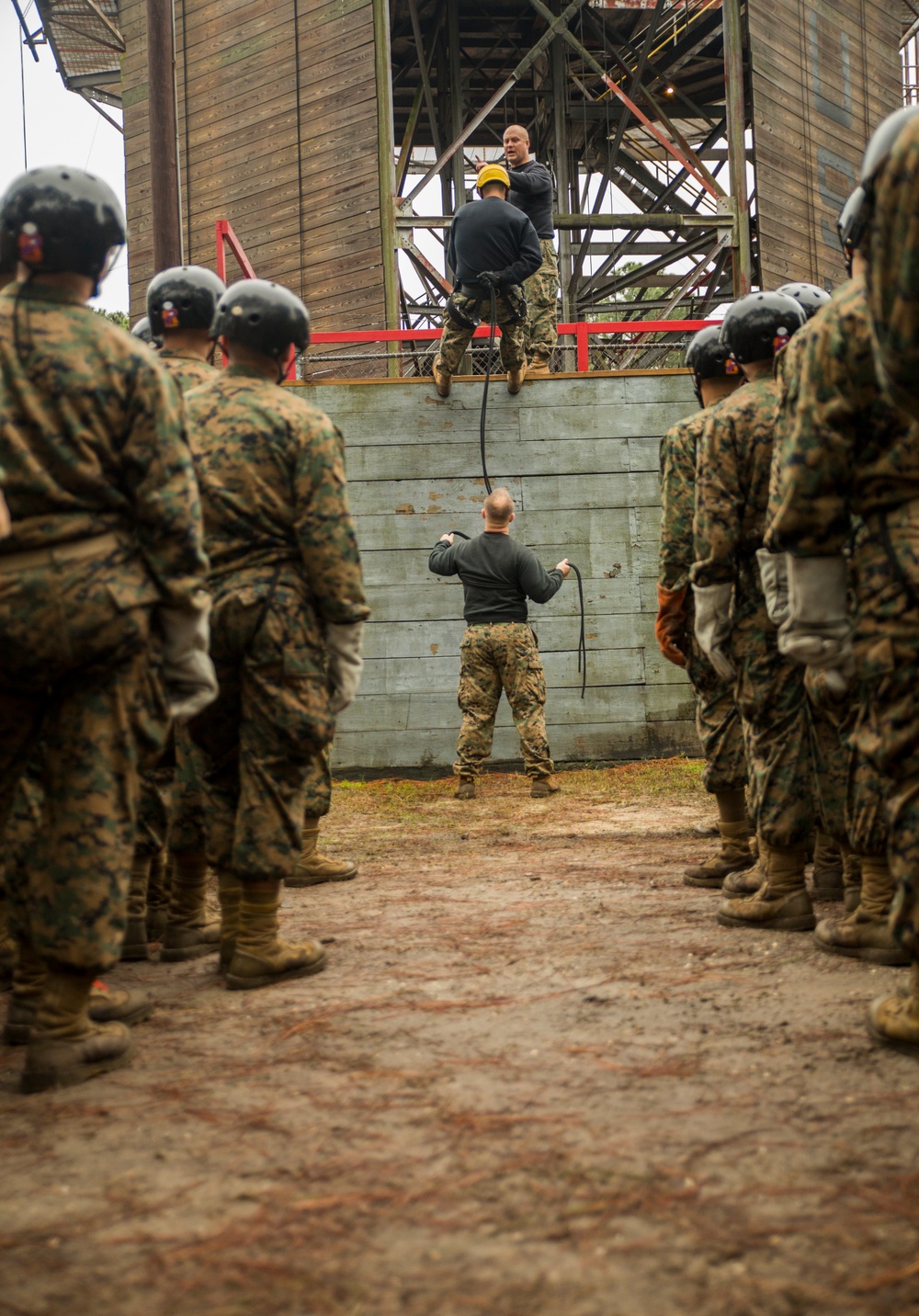 Marine recruits conquer Parris Island rappel tower