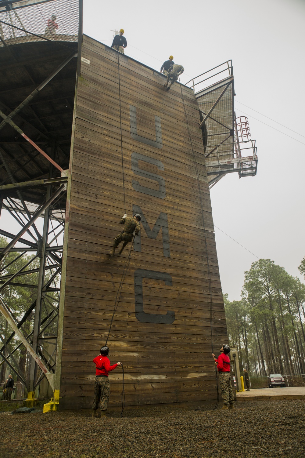 Marine recruits conquer Parris Island rappel tower