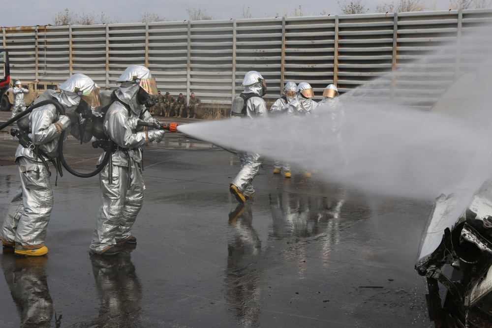 U.S. and Thai military firefighters test their crash, fire and rescue skills