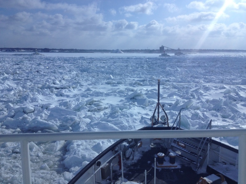 Coast Guard Cutter Bristol Bay breaks ice in Lake Erie