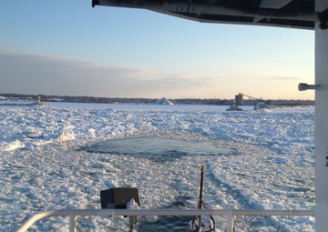 Coast Guard Cutter Bristol Bay breaks ice in Lake Erie