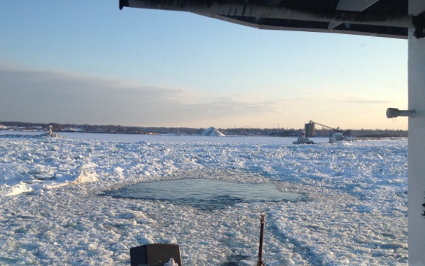 Coast Guard Cutter Bristol Bay breaks ice in Lake Erie