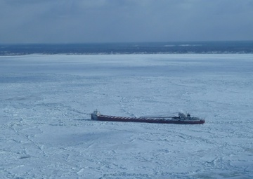 Great Lakes laker beset in ice near Ashtabula, Ohio