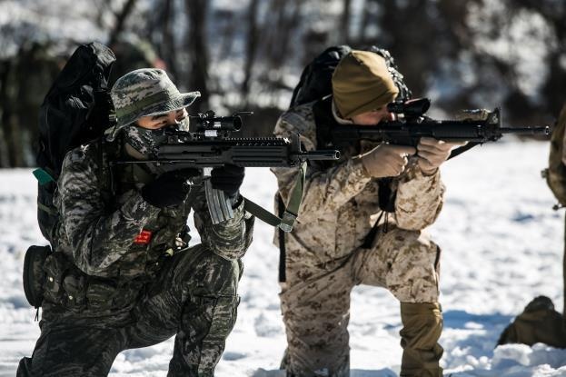 Marines patrol through Korea