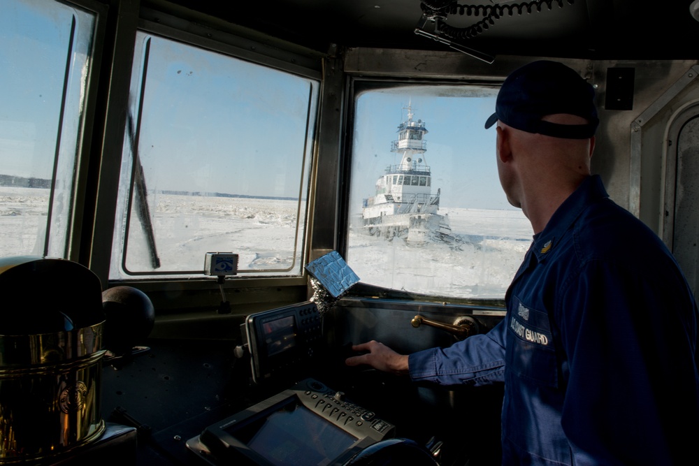Coast Guard Cutter Cleat provides support for ice breaking in the upper Chesapeake Bay