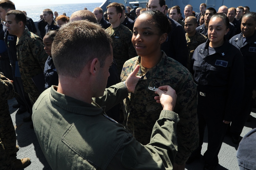 USS San Diego qualifies its first Marine enlisted surface warfare specialist