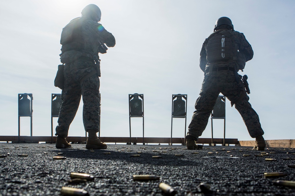 Marines Conduct a Deck Shoot on Ship