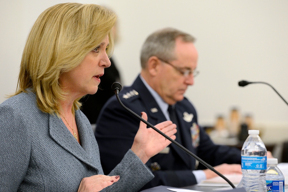 Secretary of the Air Force Deborah Lee James and Air Force Chief of Staff Gen. Mark A. Welsh III testifiy before HAC-D