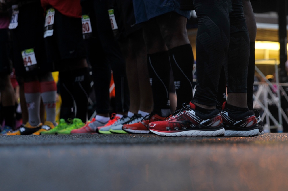 Running shoes line up