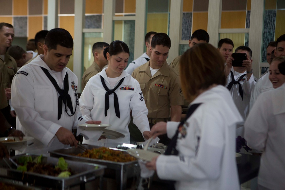 Marines and Sailors enjoy a Malaysian Luncheon