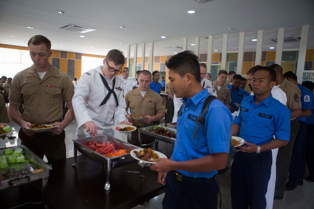 Marines and Sailors enjoy a Malaysian Luncheon